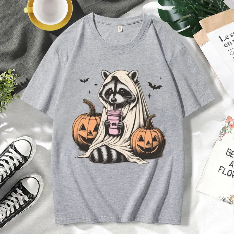 イベント・ハロウィングッズ| メンズ アライグマゴースト柄Tシャツ(XS~3XL)
