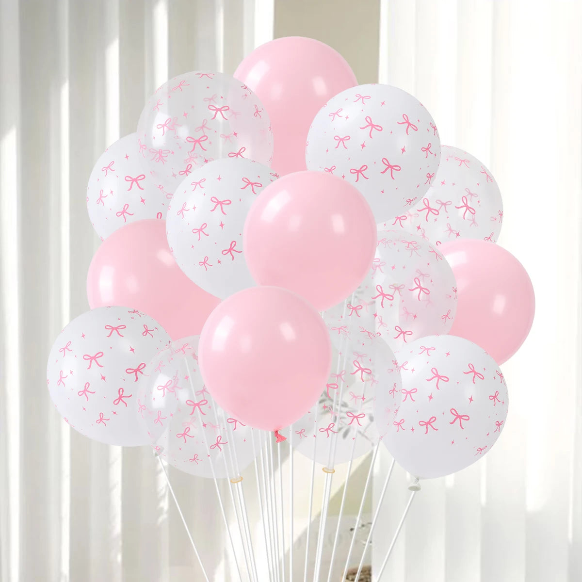 ピンクリボン付きラテックスバルーンセット