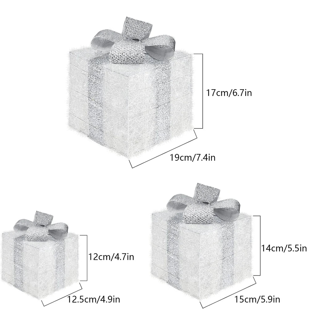 モチーフライト|イベント・クリスマス装飾|ギフトボックス型LEDライト(3個セット)