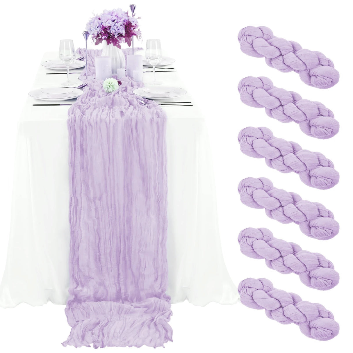 インテリア・パーティ装飾 | ワッシャー加工テーブルランナー6枚セット | 全長1.8m/3.4m/4m