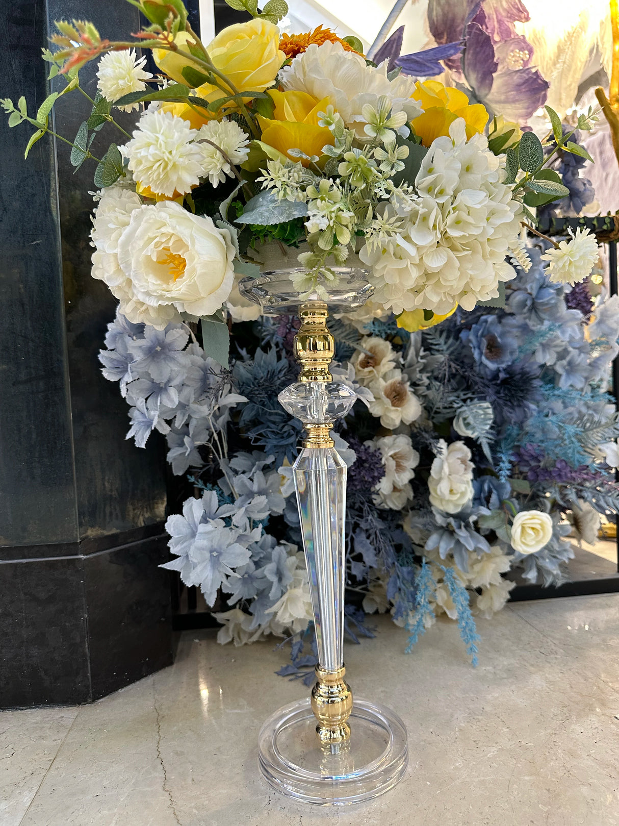 結婚式・インテリア装飾|高さ48cmアクリル製ゴールド&シルバー花瓶