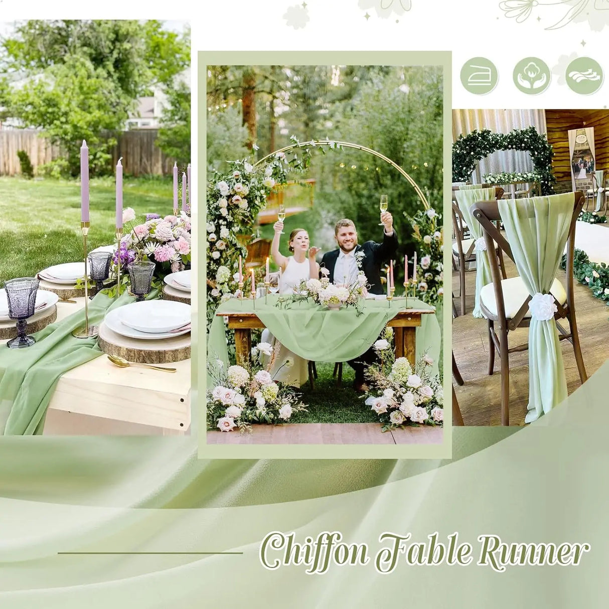 インテリア・パーティ装飾 | シフォンテーブルランナー| 全長1.8m/3m/4m/6m/8m