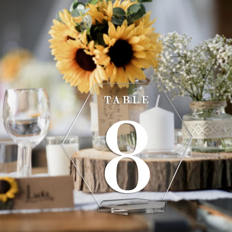 イベント・結婚式装飾|透明アクリル六角形テーブルサインセット