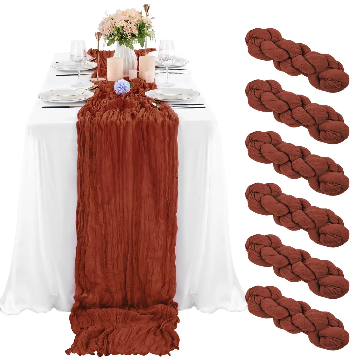 インテリア・パーティ装飾 | ワッシャー加工テーブルランナー6枚セット | 全長1.8m/3.4m/4m