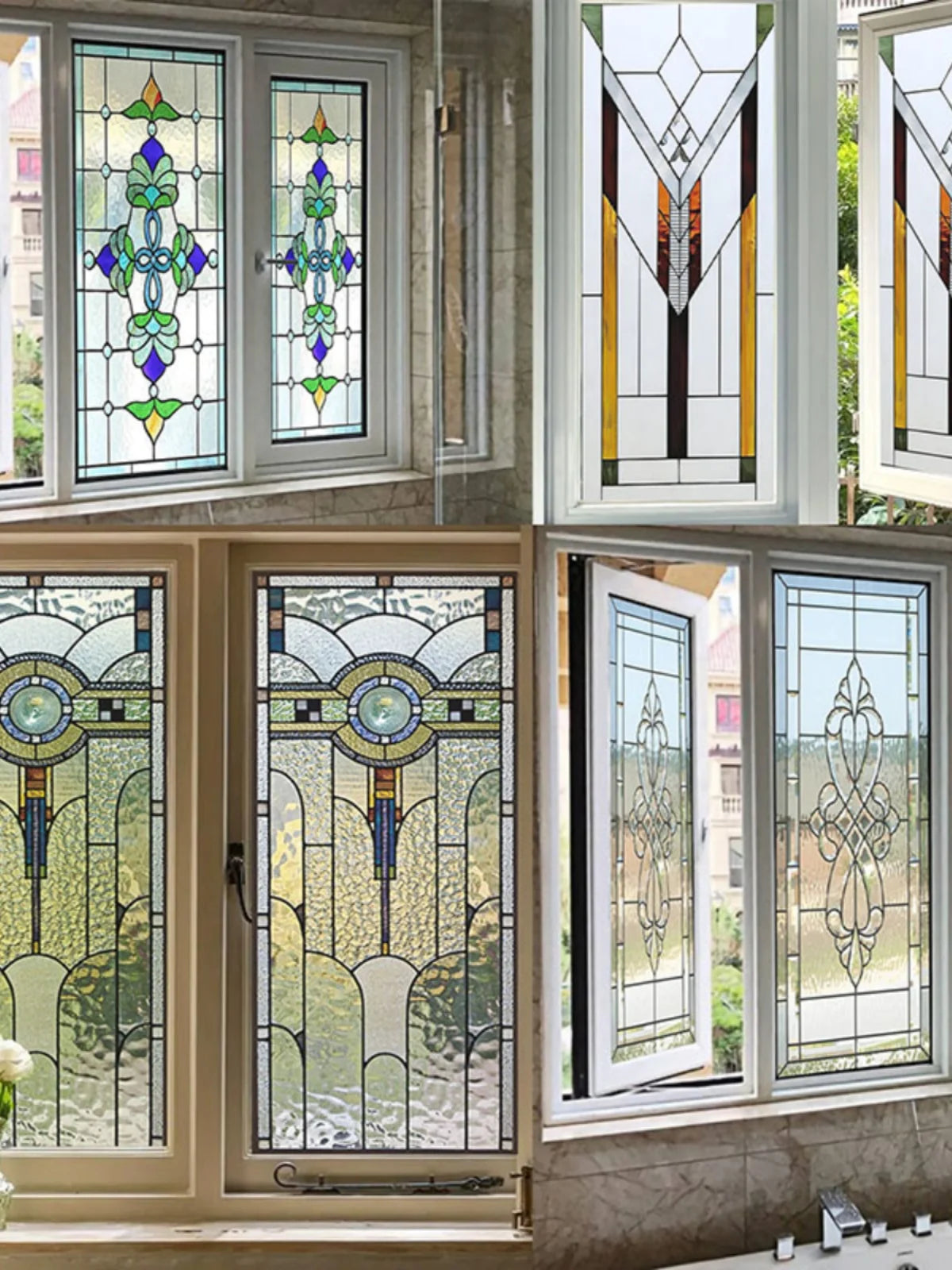 【UVカット・静電気吸着タイプ】ステンドグラス風 ウィンドウフィルム(モダン柄6パターン)