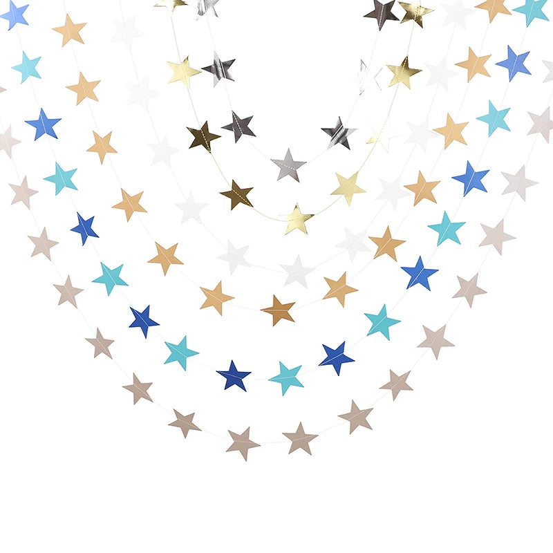 イベント・クリスマス装飾|カラフル星型バナー ゴールドシルバーガーランド