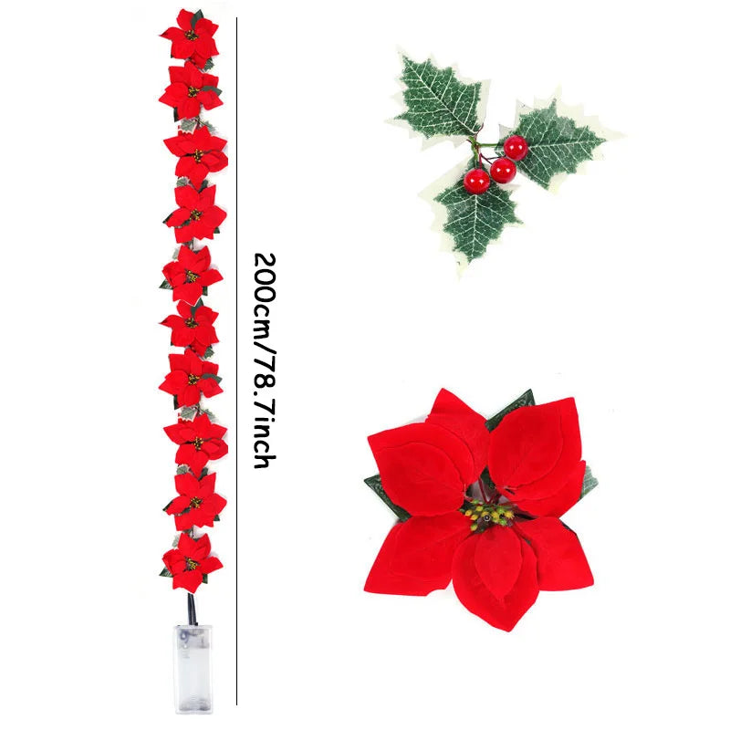 イベント・クリスマス装飾|ポインセチア LEDライト ガーランド