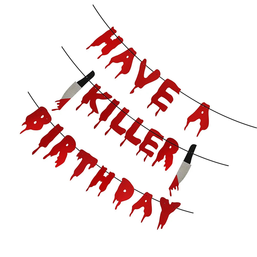 イベント・ハロウィン装飾|ハロウィン血のナイフバナーセット(16×13cm)