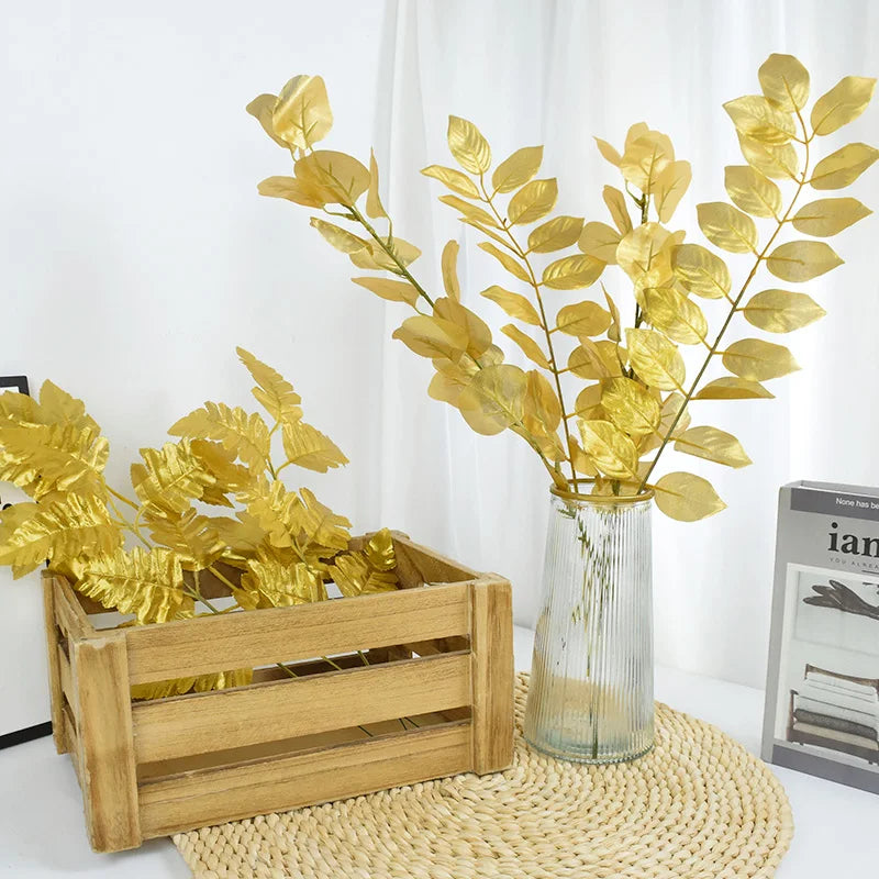 人工トロピカルヤシの葉・5個入り・ゴールドシルク・タートルリーフ