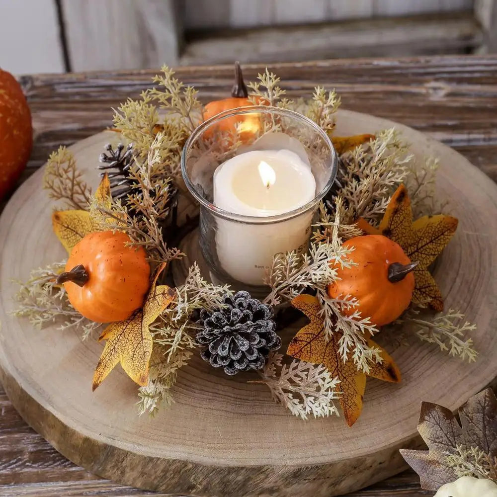 イベント・ハロウィングッズ|25cm 秋のキャンドルリース 感謝祭デコレーション