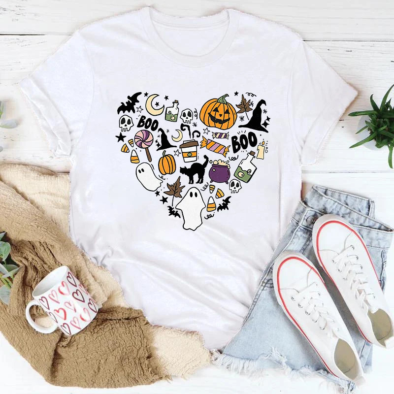 イベント・ハロウィングッズ|レディース パンプキンハート柄 Tシャツ(XS~4XL)