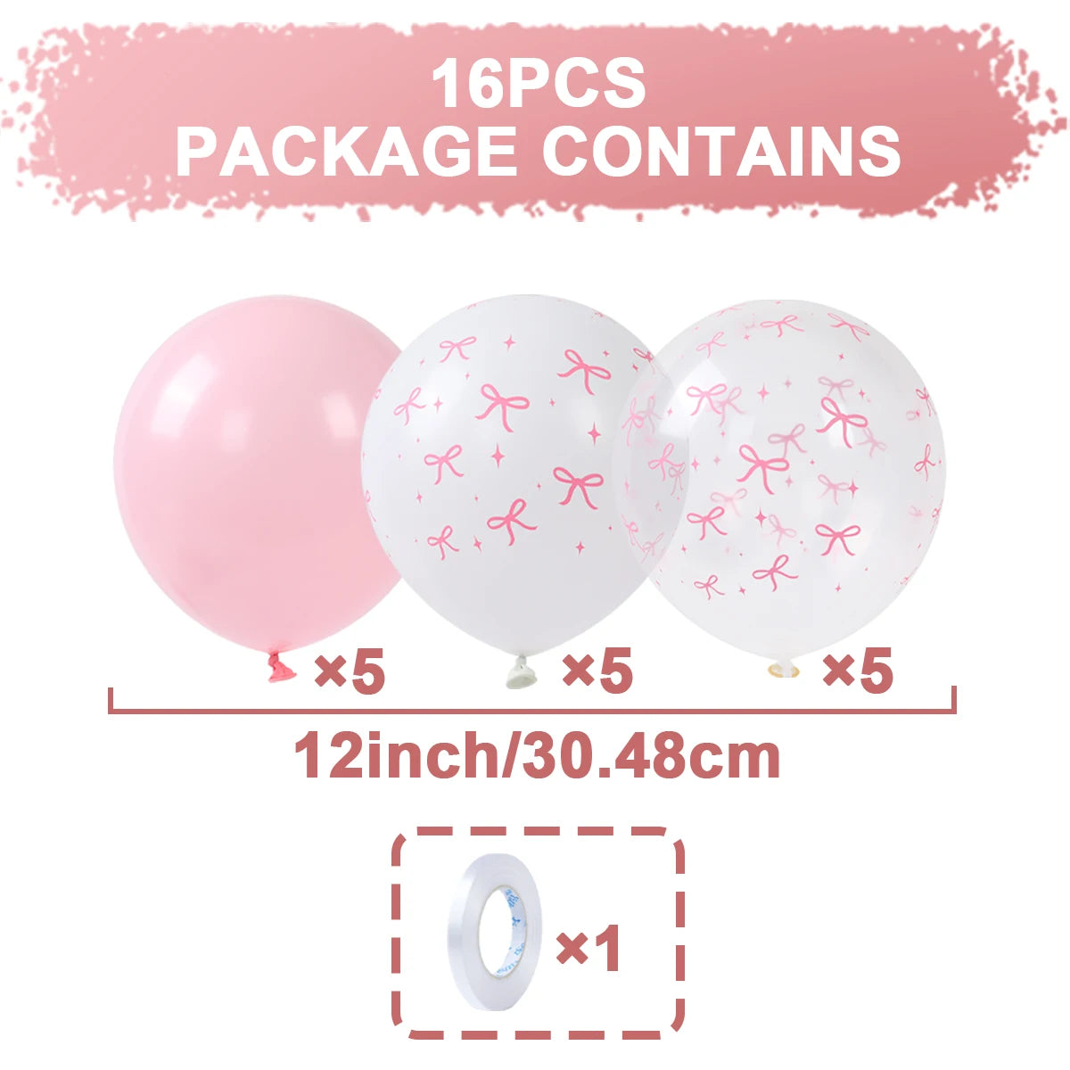 ピンクリボン付きラテックスバルーンセット