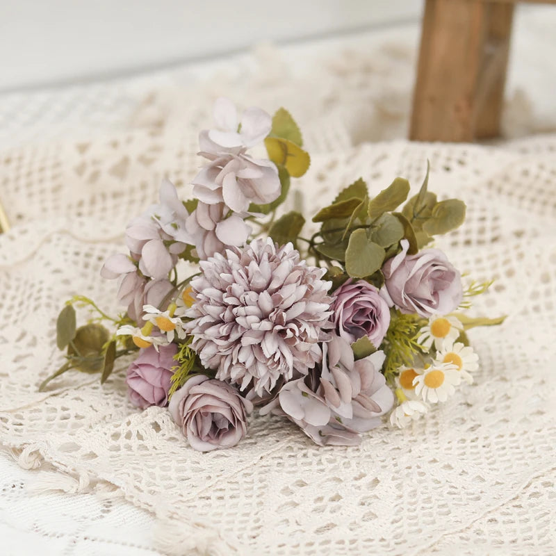 パーティー・インテリア装飾|シルク造花ローズ・ひまわり・アジサイセット(長さ約30㎝)