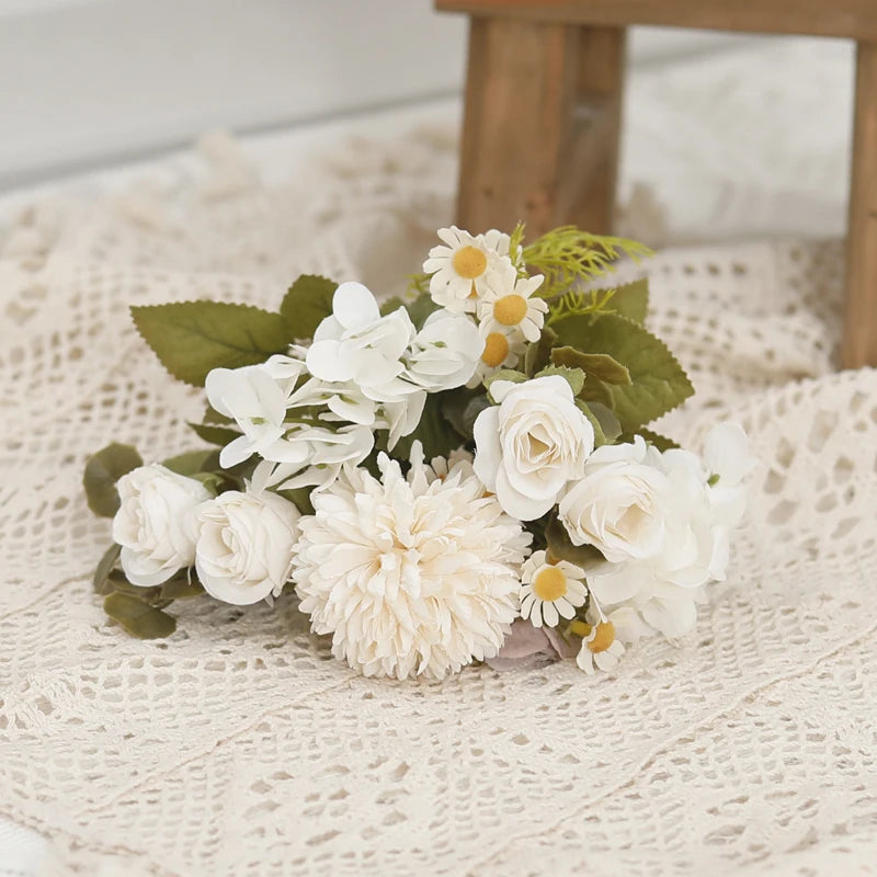 パーティー・インテリア装飾|シルク造花ローズ・ひまわり・アジサイセット(長さ約30㎝)