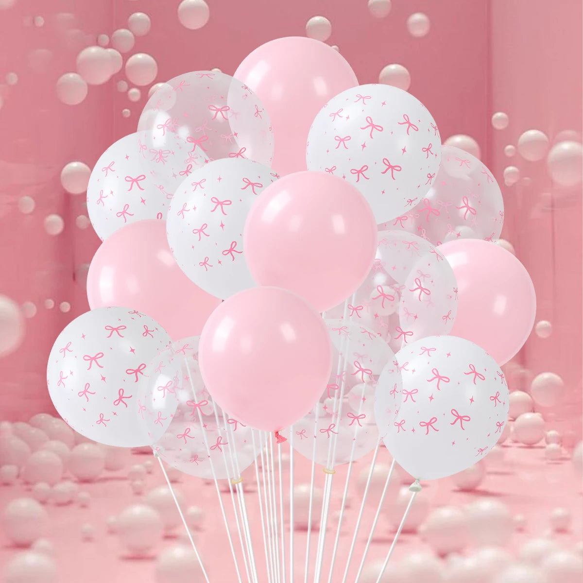 ピンクリボン付きラテックスバルーンセット