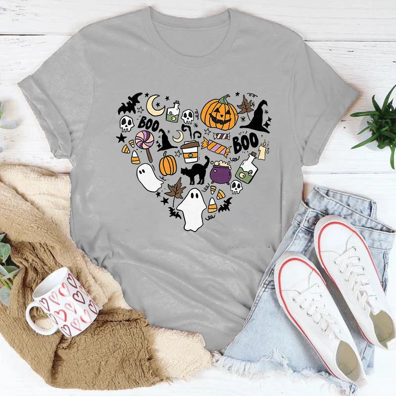 イベント・ハロウィングッズ|レディース パンプキンハート柄 Tシャツ(XS~4XL)