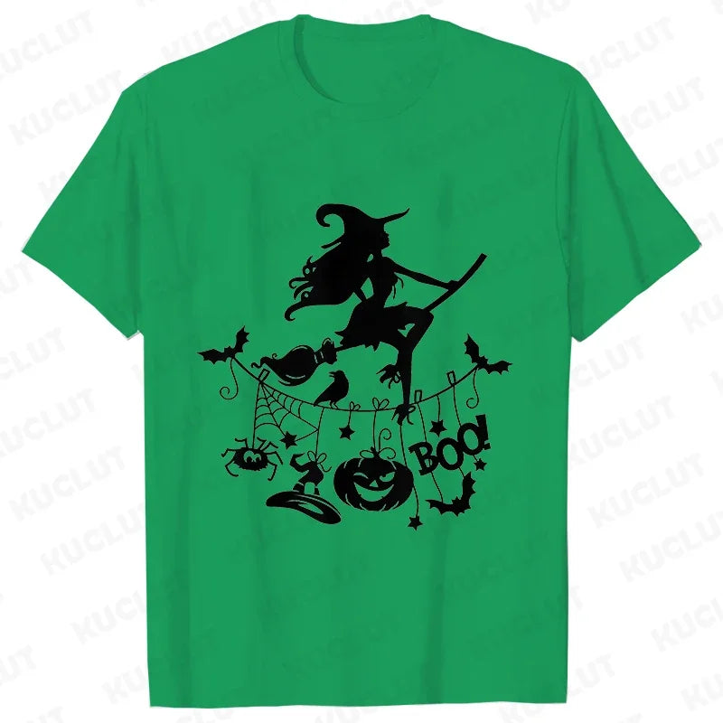 イベント・ハロウィングッズ|レディース ハロウィン魔女柄Tシャツ (S~XXL)