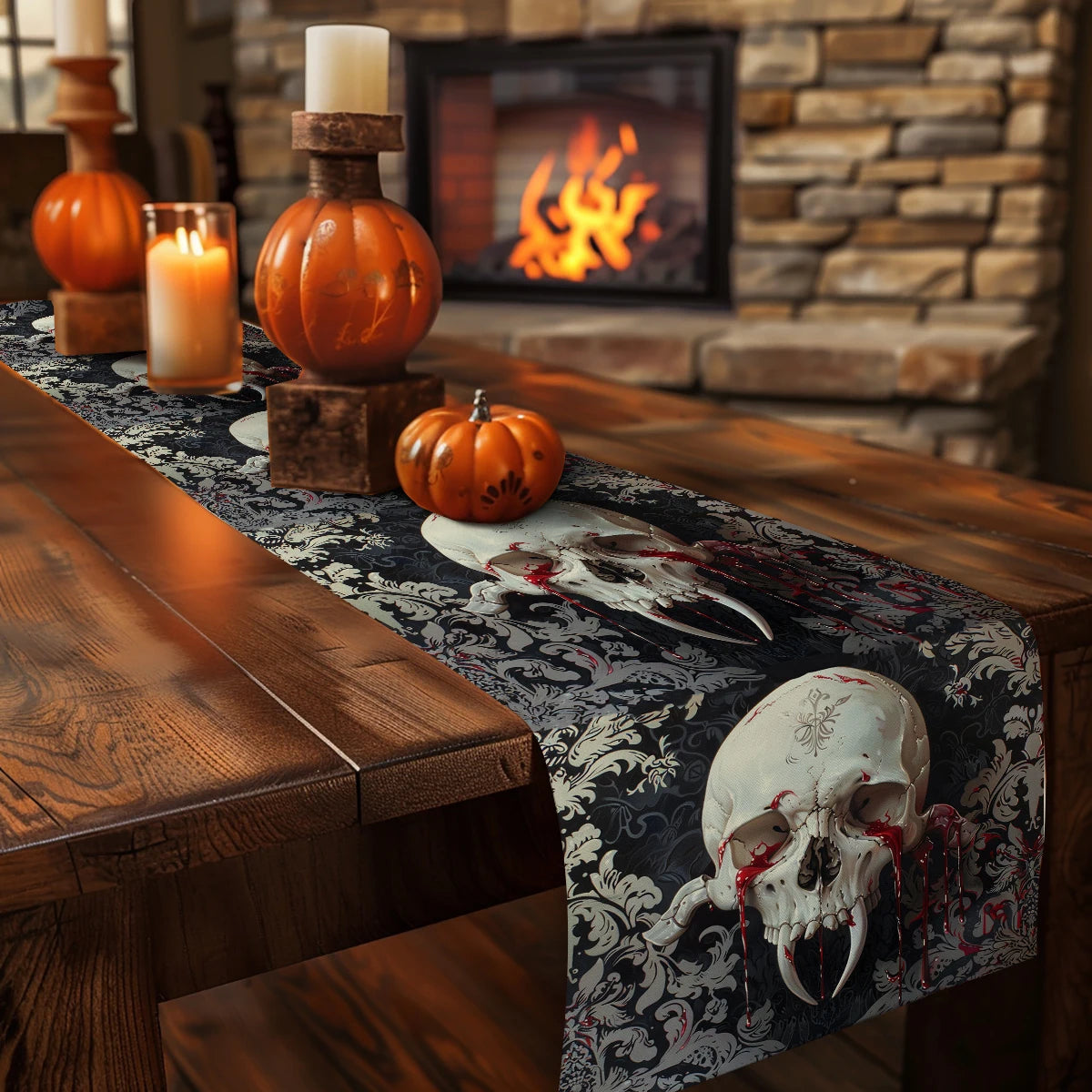 イベント・ハロウィングッズ|スカル柄 テーブルランナー 装飾