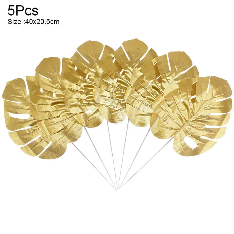 人工トロピカルヤシの葉・5個入り・ゴールドシルク・タートルリーフ