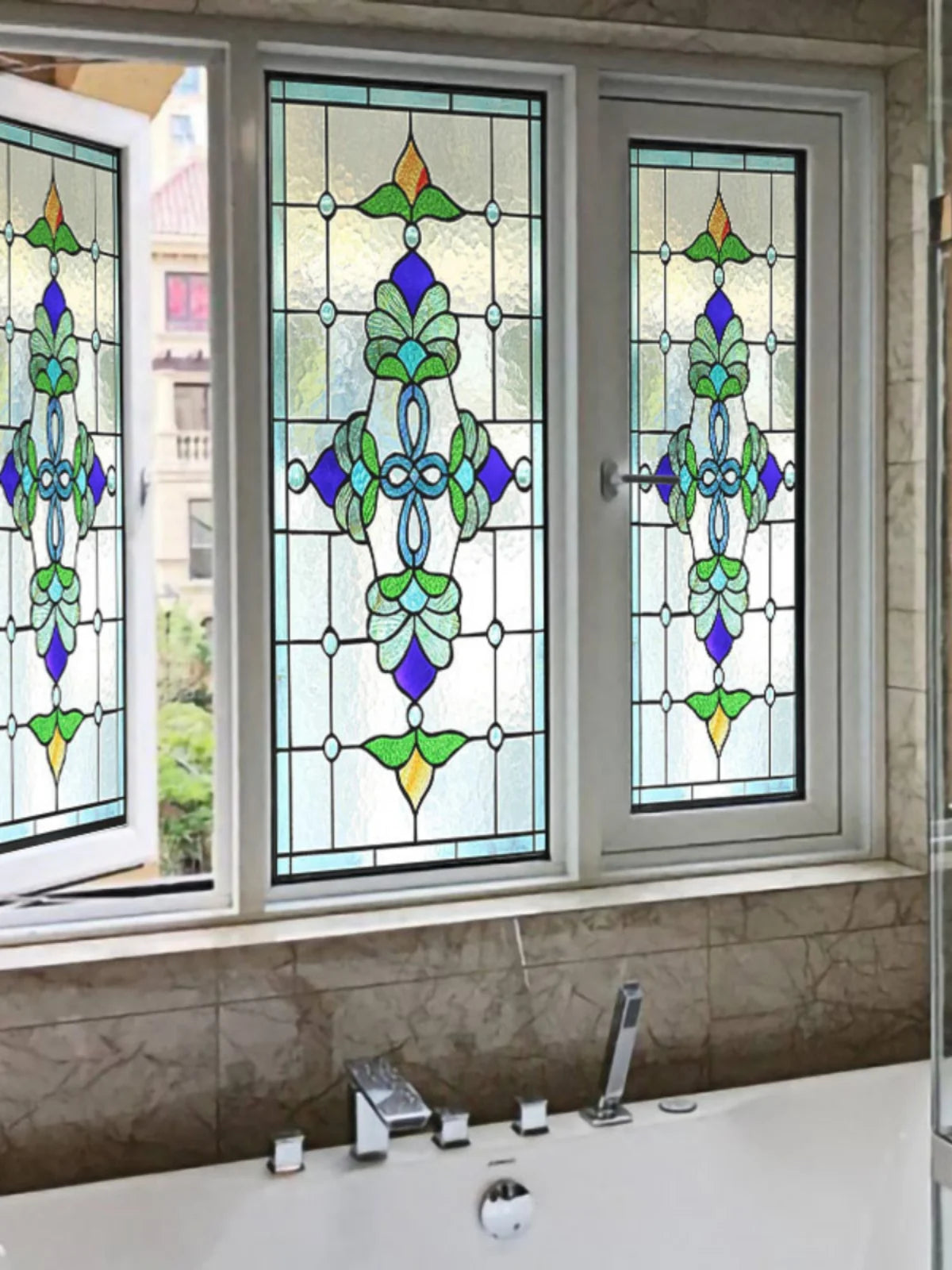 【UVカット・静電気吸着タイプ】ステンドグラス風 ウィンドウフィルム(モダン柄6パターン)