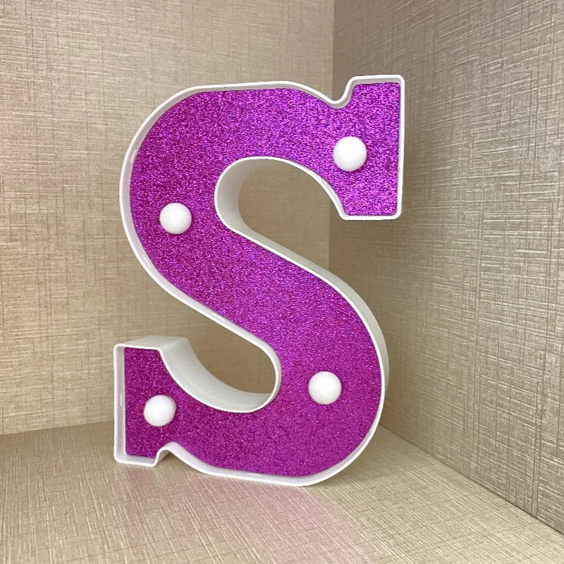 【LED装飾】LEDライト・デコレーションライト(ハート/アルファベット/数字)ピンク パープル 16cm PVC