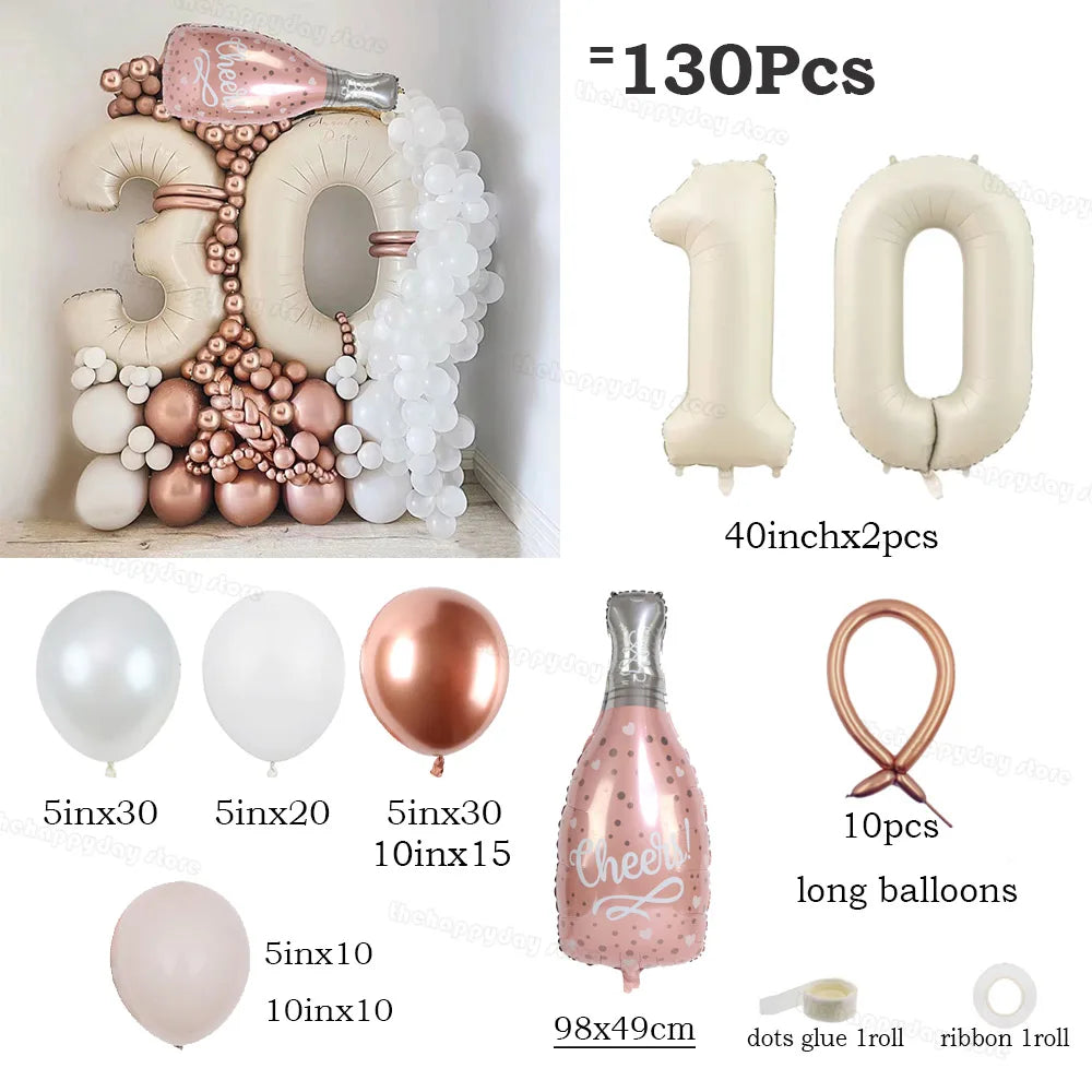 ホワイトゴールド数字バルーン(ナンバーバルーン)130個セット