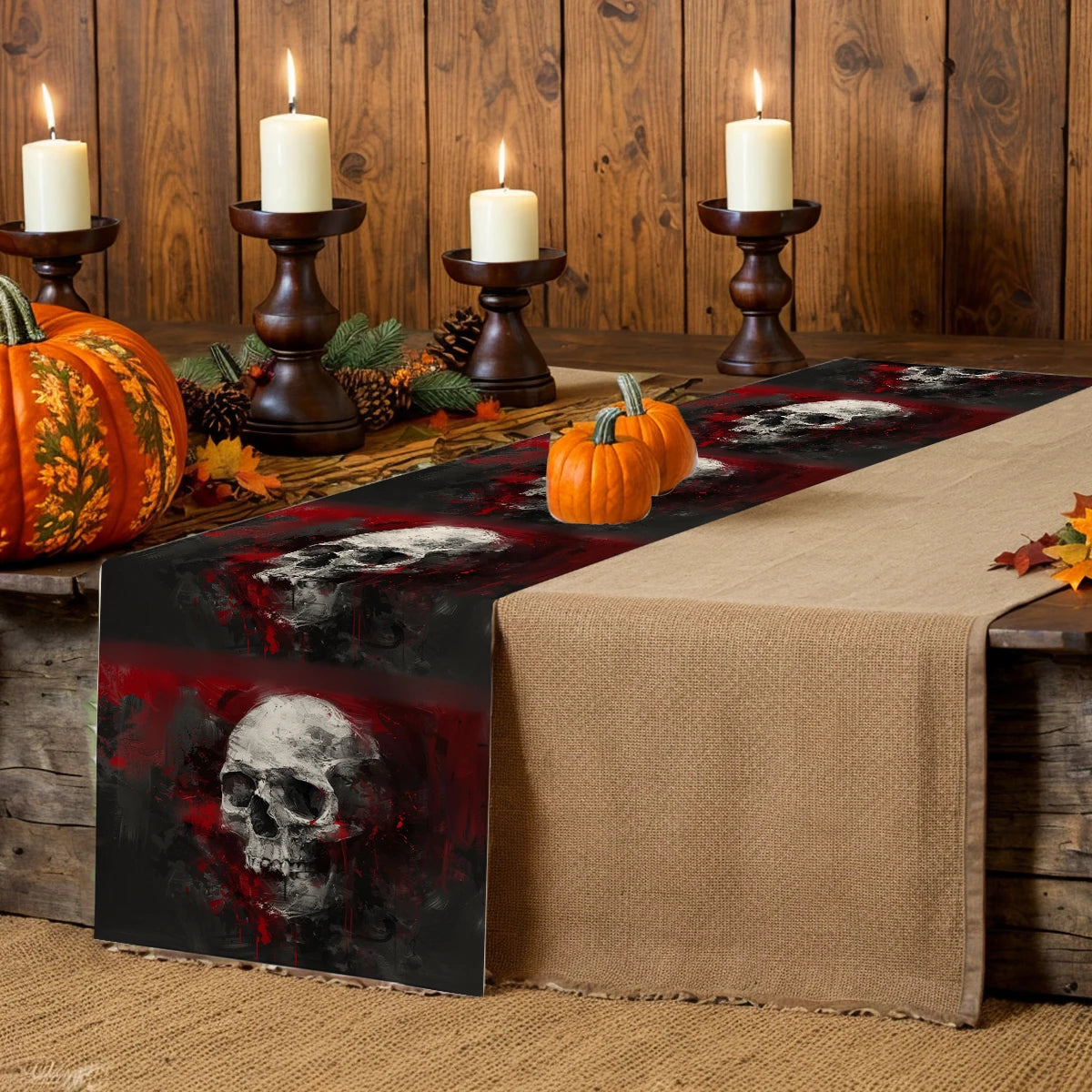 イベント・ハロウィングッズ|スカル柄 テーブルランナー 装飾