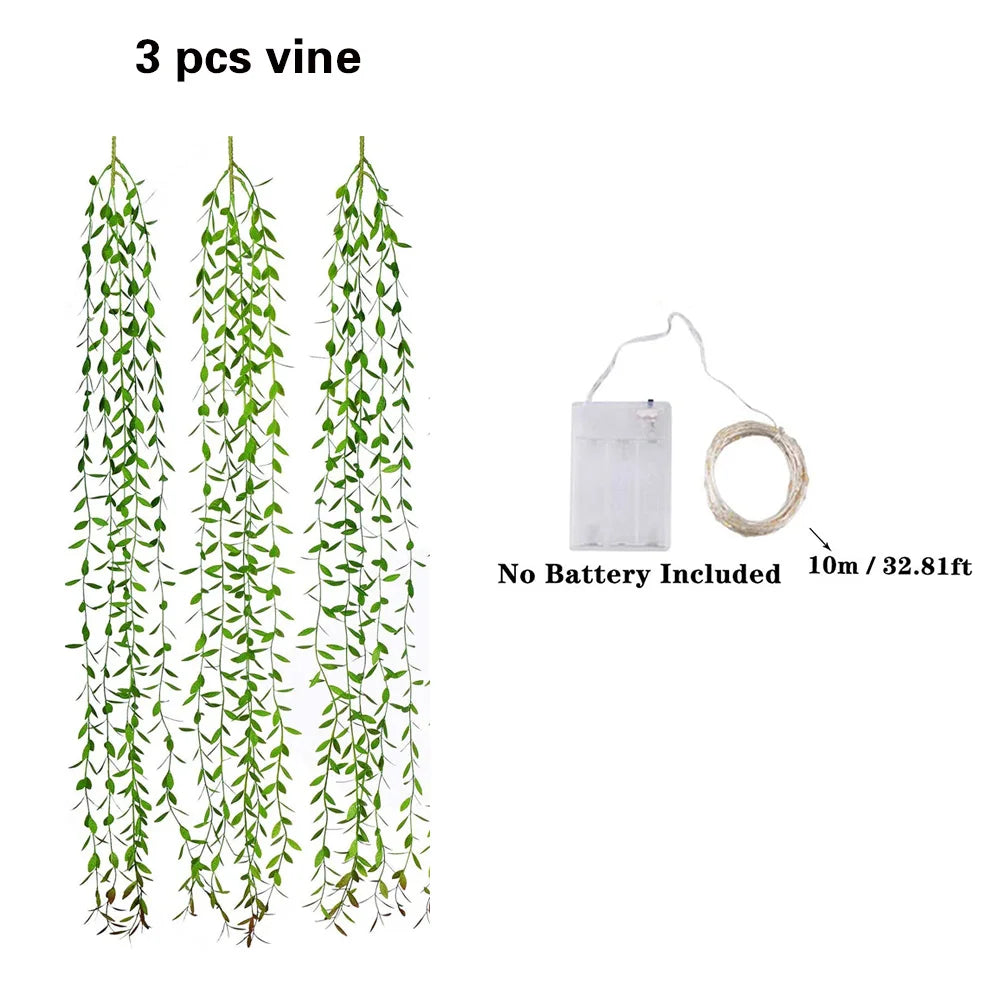 人工アイビーウィローガーランドフェイクツルライトストリンググリーンハンギングプラントウォールパーティーウェディングホーム屋内屋外装飾