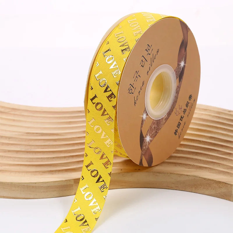ゴールド箔LOVEグログランリボン 50ヤード