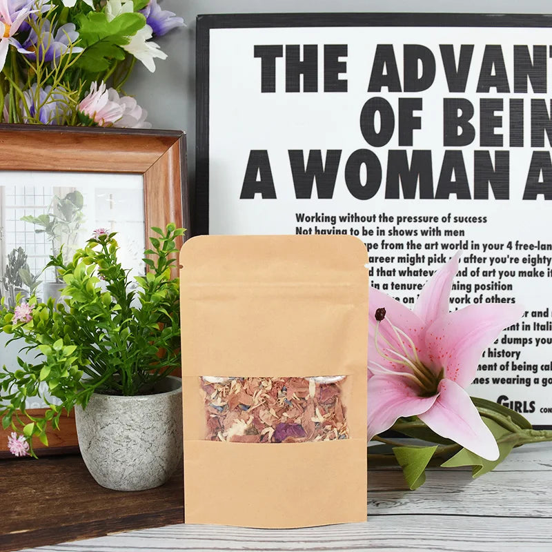 |ノベルティ用品 |透明 窓・ジッパー付きクラフト紙袋 10個セット