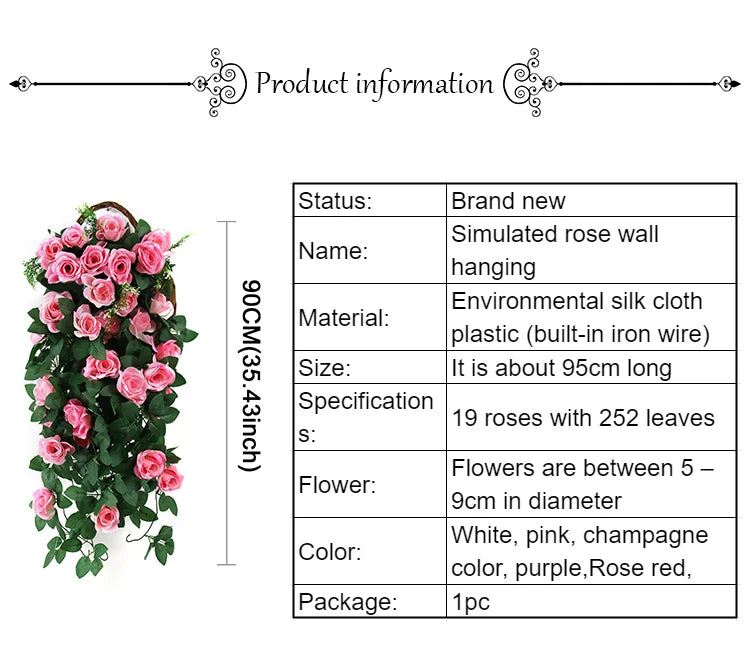 造花ハンギングローズ&アイビー壁掛け