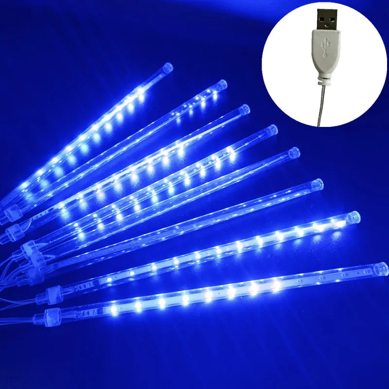 カーテンライト|イベント・クリスマス装飾|LED流星雨8連ライトUSB接続(幅2.8M)