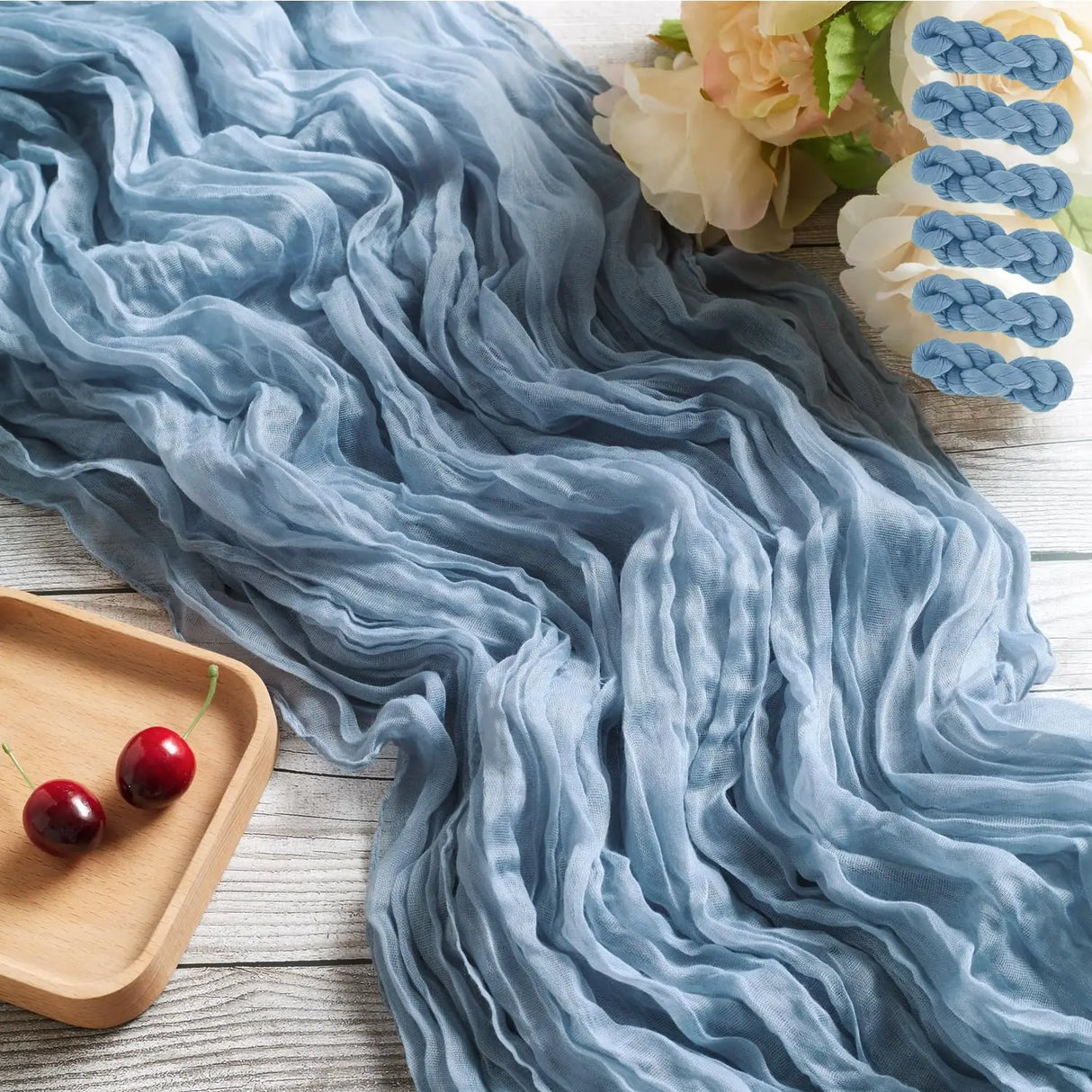 インテリア・パーティ装飾 | ワッシャー加工素材テーブルランナー | 全長0.5m/1.8m/3.4m/4m 結婚式に最適