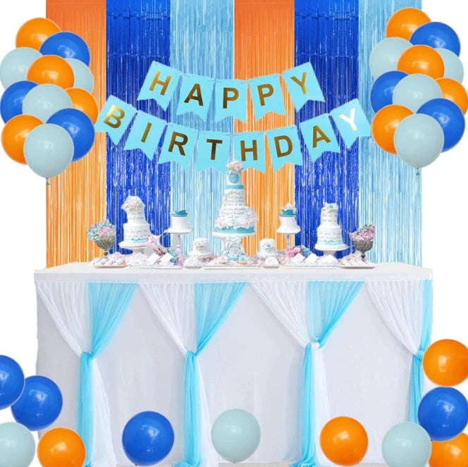 パーティー・インテリア装飾 ブルー&オレンジ系カラフルカーテン 1枚入 マーメイドテーマ