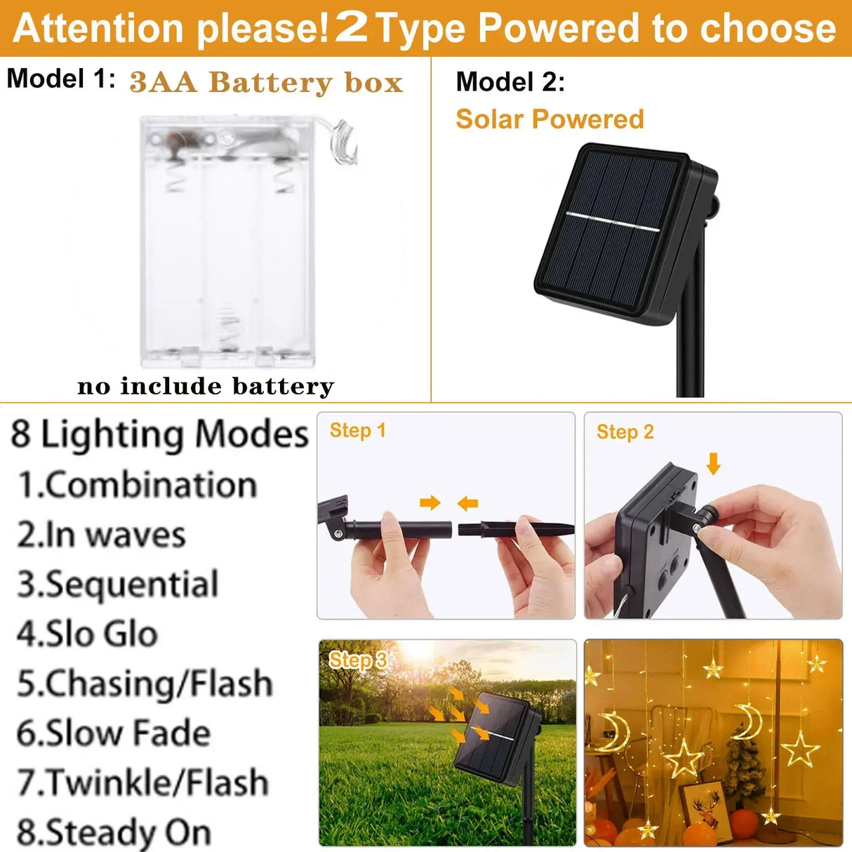 ソーラーライト|イベント・クリスマス装飾|防水 ソーラー&電池式LEDスタームーンライト(3.5M)