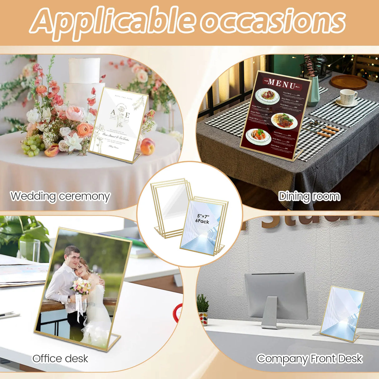 イベント・結婚式装飾|ゴールドフレームアクリルサインホルダー エレガント