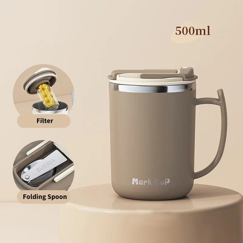 |イベント・ノベルティ用品 | 断熱ステンレス 茶葉フィルター付きマグカップ | 500ml