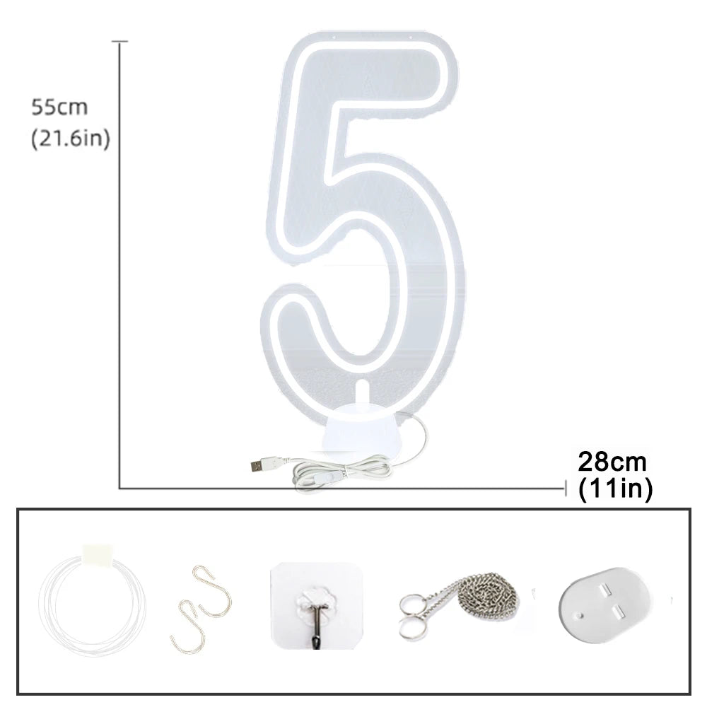 【LED装飾】LEDライト・デコレーションライト(数字)クリア 28x55cm