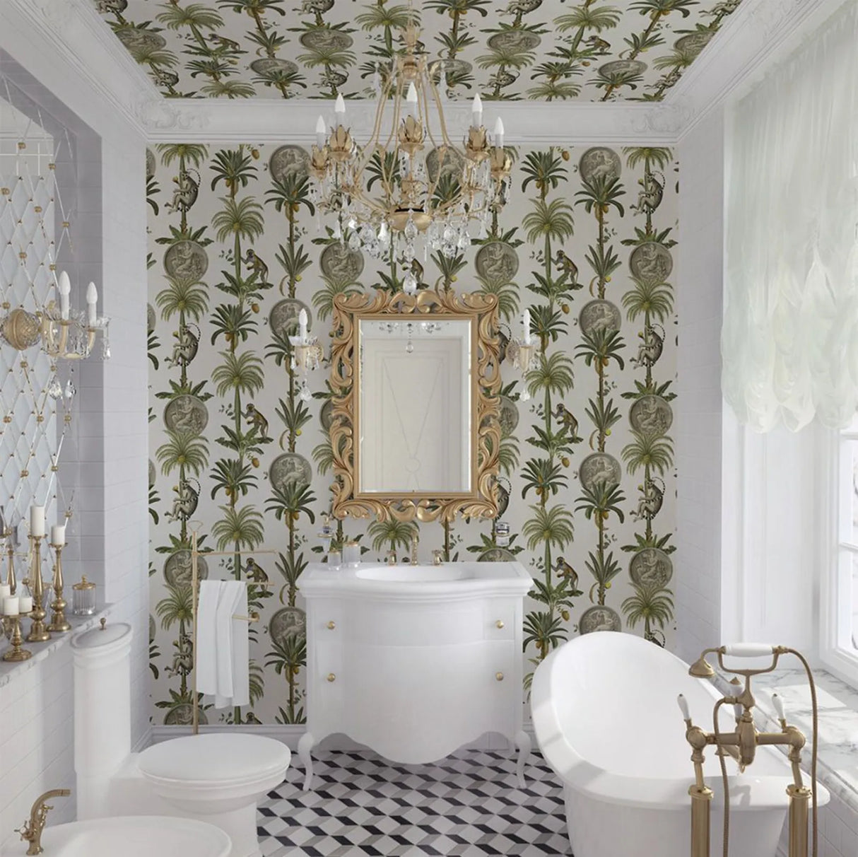 DIY用 ボタニカル風壁紙ステッカー 50c幅 3M/6M/9M 防カビ・吸音機能