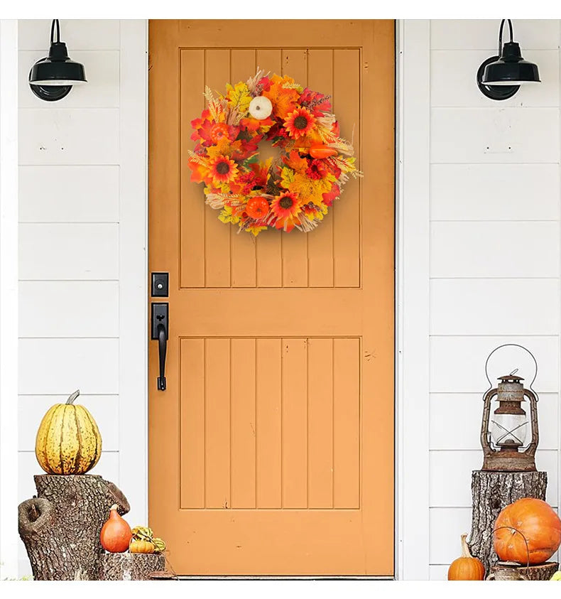 イベント・ハロウィングッズ|秋色リースカボチャとメープルリーフ装飾