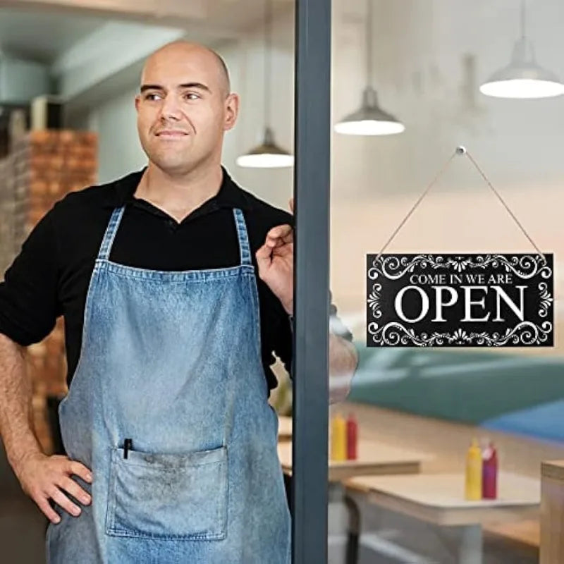 【天然木使用】カフェ風リバーシブル吊り下げ看板(OPEN/CLOSED)