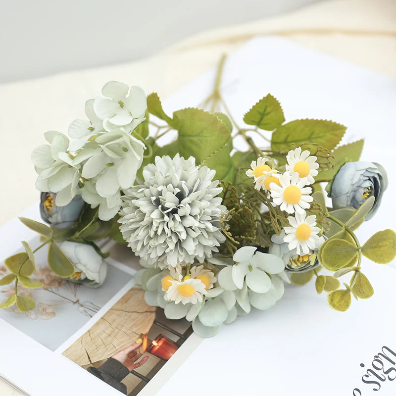 パーティー・インテリア装飾|シルク造花ローズ・ひまわり・アジサイセット(長さ約30㎝)