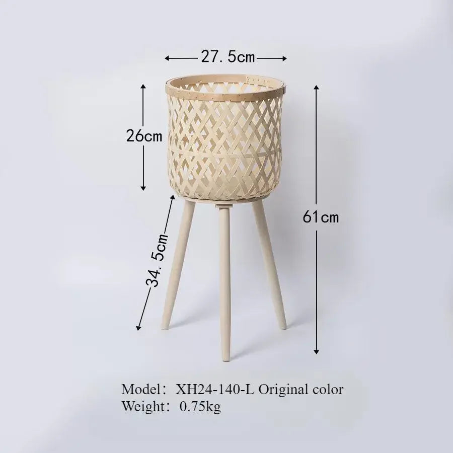 籐製植木鉢・手作り木製・ハイフット・フラワースタンド
