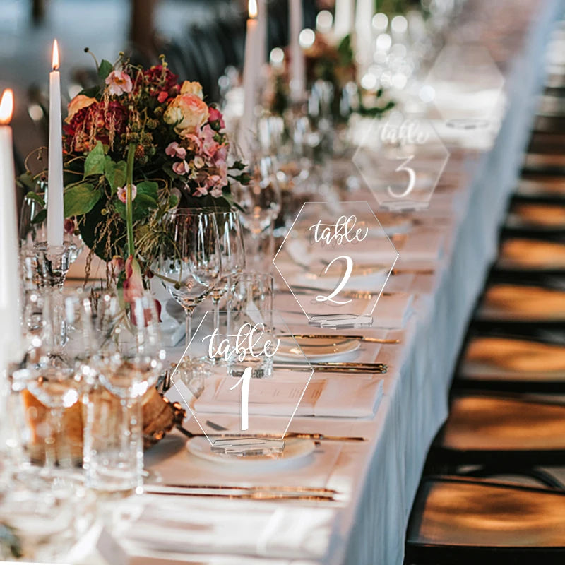 イベント・結婚式装飾|透明アクリル六角形テーブルサインセット