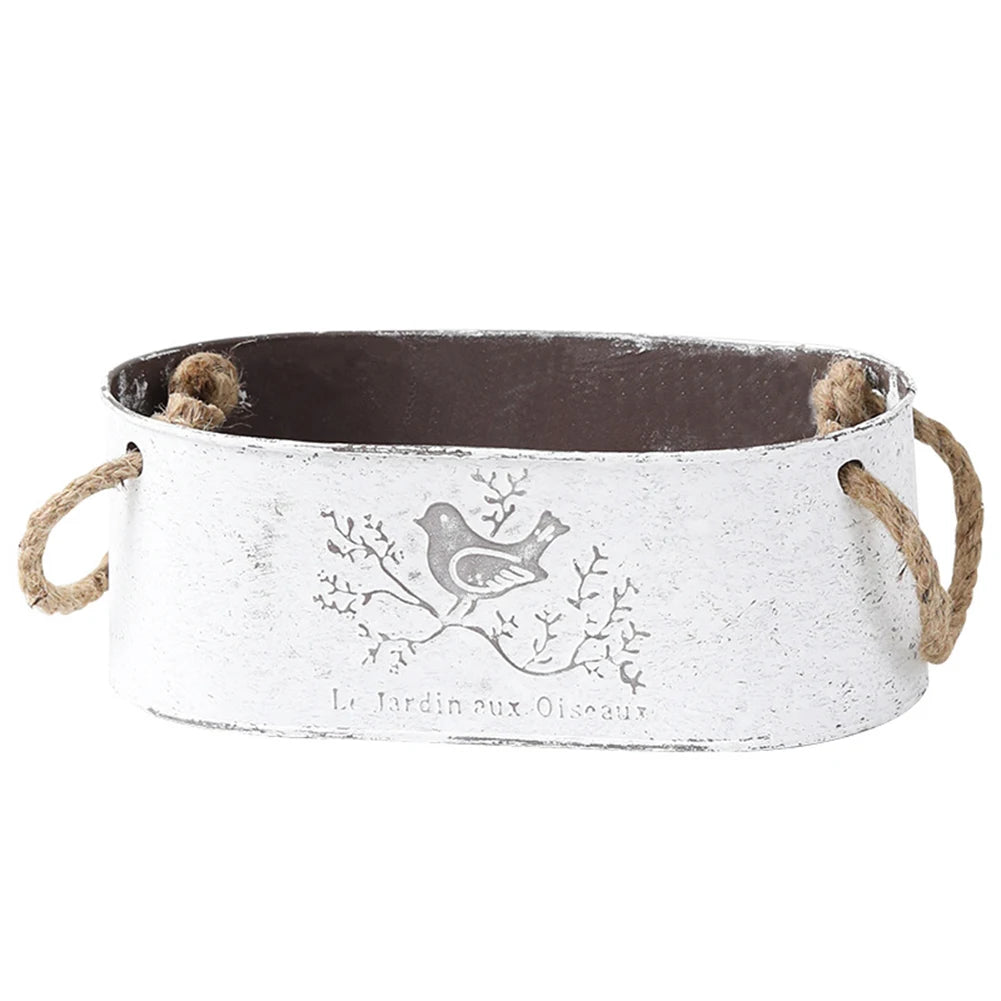 フラワーポットクリエイティブレトロオーバルミニバケツ錬鉄製メタル装飾フラワーポット屋内ルーム