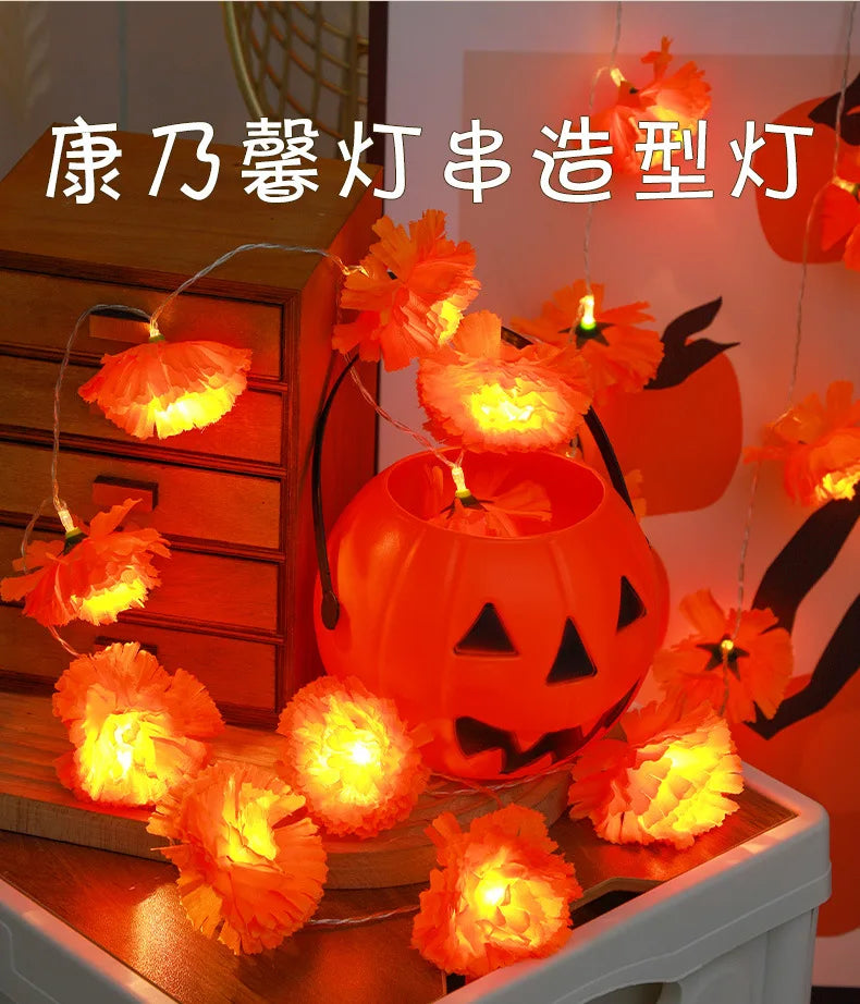 イベント・ハロウィン装飾|マリーゴールドガーランドライト デコレーション(1.5M/3M)