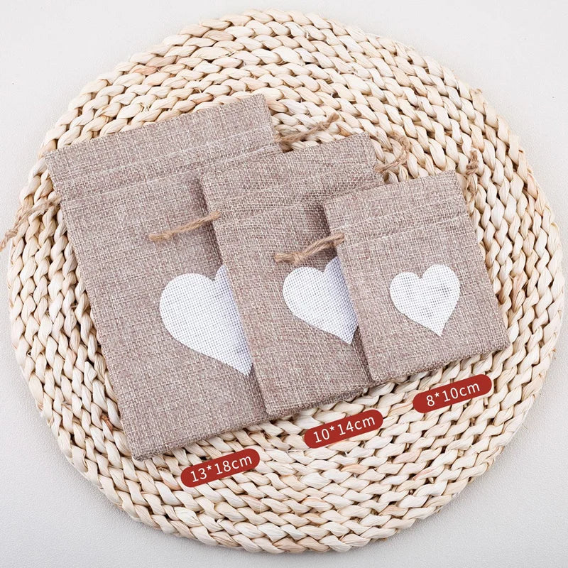 |イベント・ノベルティ用品 | 麻袋きんちゃく ハート付き 100個セット