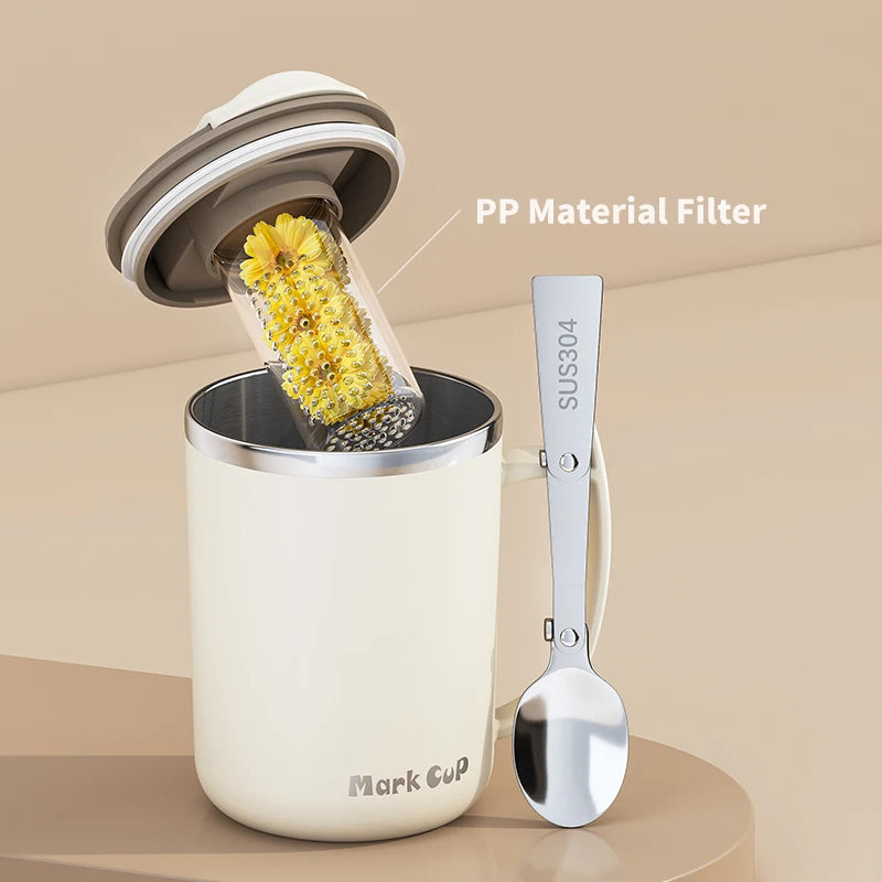 |イベント・ノベルティ用品 | 断熱ステンレス 茶葉フィルター付きマグカップ | 500ml