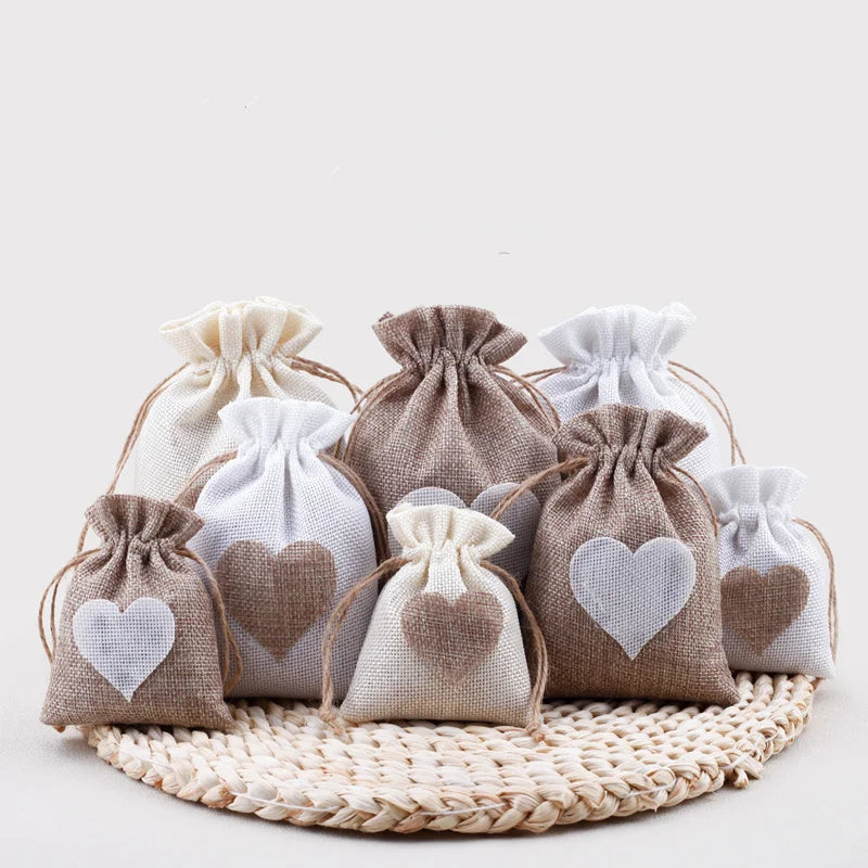 |イベント・ノベルティ用品 | 麻袋きんちゃく ハート付き 100個セット