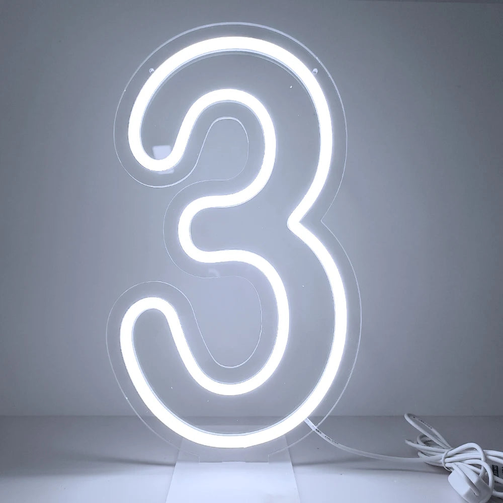 LED数字ネオンサイン(ネオン看板)(0〜9)|USB電源・調光機能付き